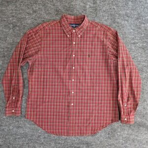 Ralph Lauren Shirt Mens XL Red Tan Plaid Classic Fit Long Sleeve Button Down